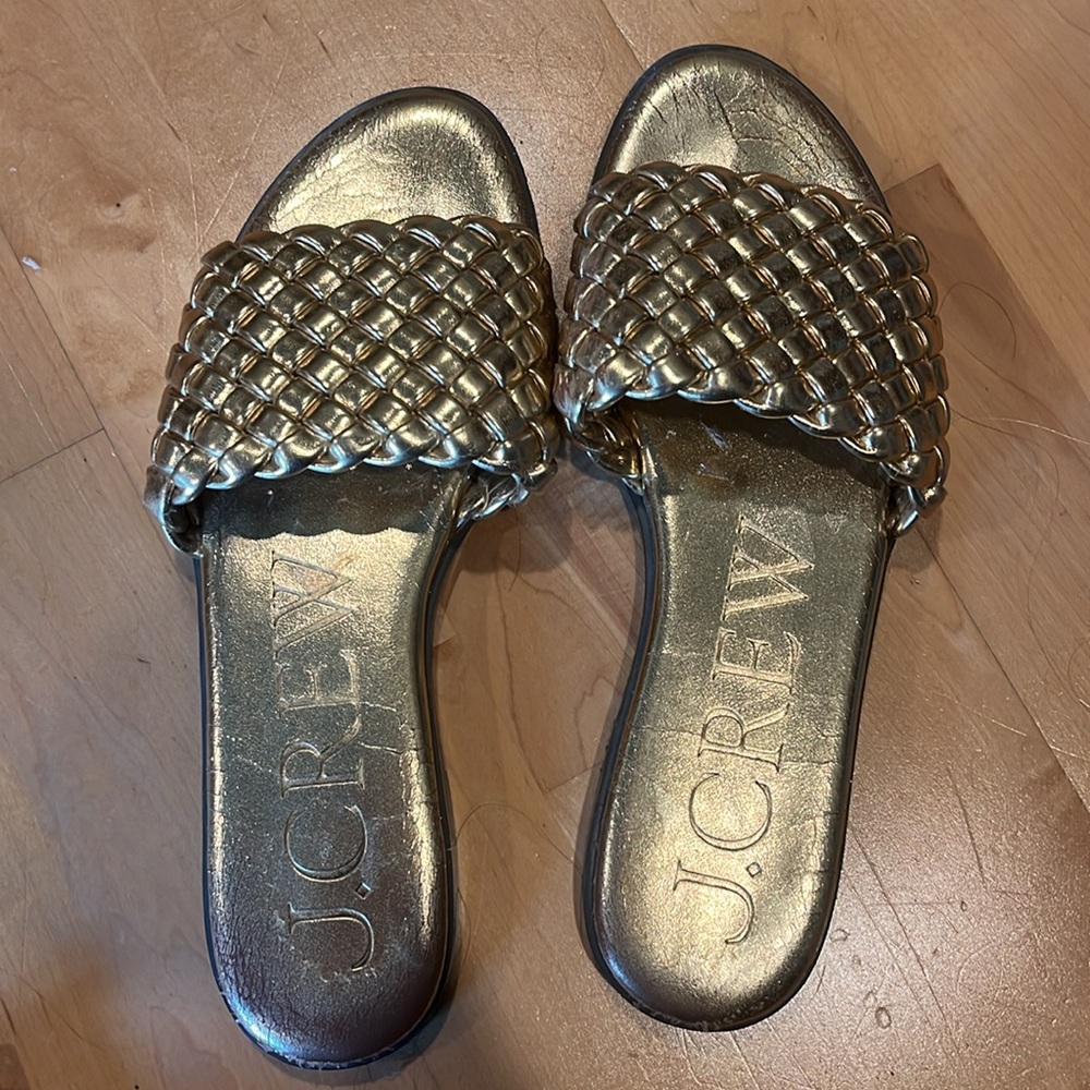 J. Crew Gold Metallic Sandals with Woven Design